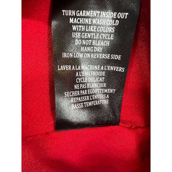 Blank NYC Spring Cotton Tweed Red Asymmetrical Moto Jacket Fringe Trim Large L - Picture 9 of 9